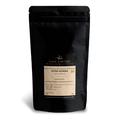 Paquet 250g de café République Dominicaine OCOA IGUANA pour la méthode expresso de la marque Plaine d'Arômes