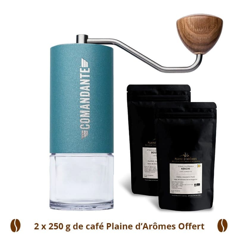 2x250g de café Plaine d'Arômes offert pour tout achat d'un Moulin à café COMANDANTE C40 MK4 Alpine Lagoon - Plaine d'Arômes