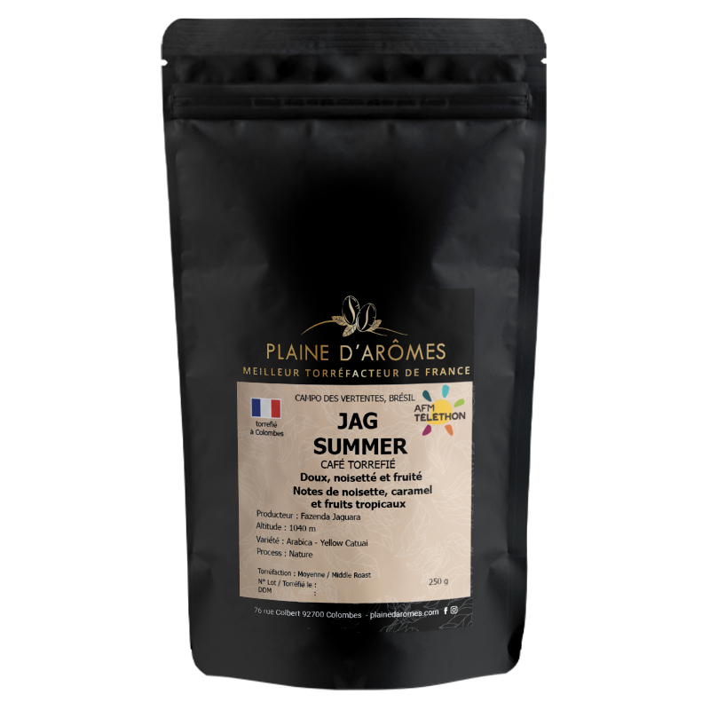 Paquet 250g de café Brésil JAG SUMMER pour la méthode expresso de la marque Plaine d'Arômes