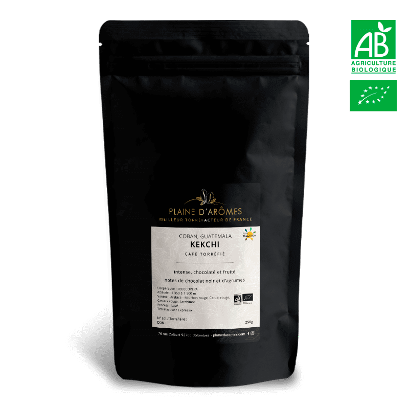 Paquet 250g de café Guatemala KEKCHI Bio pour la méthode expresso de la marque Plaine d'Arômes